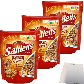 Lorenz Saltletts Pausen Cracker mit Chia-Lein und Sesam-Samen 3er Pack (3x100g Packung)  + usy Block