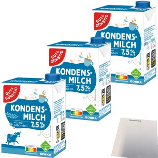 Gut&Günstig Kondensmilch 7,5% mit Schraubverschluss 3er Pack (3x340g Packung) + usy Block