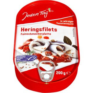Jeden Tag MSC Herings-Filets Feinschmeckerplatte in würziger Tomatencreme (200g)
