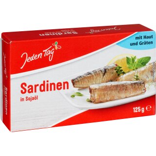 Jeden Tag Ölsardinen mit Haut und mit Gräten (125g)