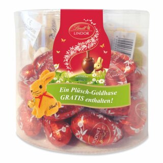 Lindt Goldhase Lindor-Eier Milch Köcher mit Plüsch (450g Packung)