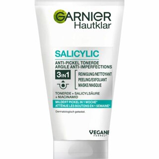GARNIER Hautklar 3in1 Anti Pickel Tonerde Reinigung, Peeling und Maske (150ml Tube)