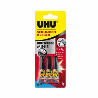Uhu Sekundenkleber blitzschnell MINIS gel (3x1g Tuben)