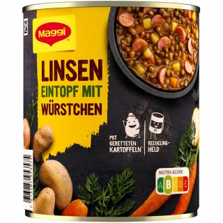 Maggi Linsen Eintopf mit Würstchen und natürlichen Zutaten (800g Dose)