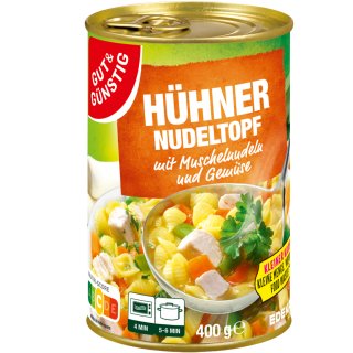 Gut&Günstig Hühnernudeltopf mit Muschelnudeln und Gemüse (400g Dose)
