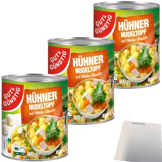 Gut&Günstig Hühnernudeltopf mit Muschelnudeln und Gemüse 3er Pack (3x800g Dose) + usy Block