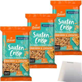 Brandt Knusprige Saatenscheiben Kürbiskern und Leinsamen 3er Pack (3x130g Packung) + usy Block