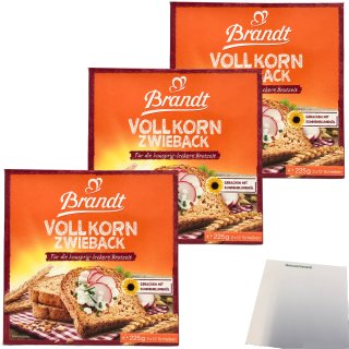 Brandt Vollkorn Zwieback knuspriger Genuss 3er Pack (3x225g Packung) + usy Block