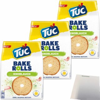 TUC Bake Rolls Brotchips Knoblauch 3er Pack (3x150g Packung) + usy Block