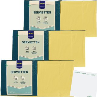 METRO Professional Servietten Gelb 3er Pack (3x250Stk 33x33cm Packung) + usy Block