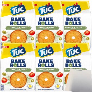 TUC Bake Rolls Brotchips Tomate Olive 6er Pack (6x150g Packung) + usy Block