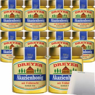 Dreyer Akazienhonig mit Frühtracht VPE (10x500g Glas) + usy Block