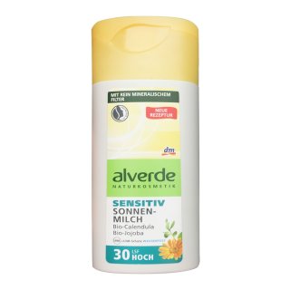 alverde sensiti Sonnenmilch Jojoba,wasserfest, LSF30 (200ml Flasche)