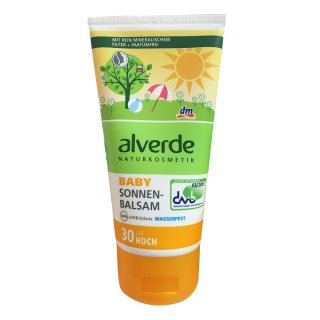alverde Sun Baby Sonnenbalsam, wasserfest, Vitamin E, LSF30 (150ml Tube)