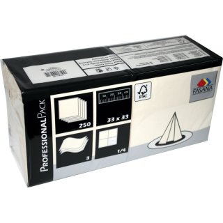 Fasana Servietten 3-lagig 33x33cm 1/4-Falz in creme (250 Stk. Packung)