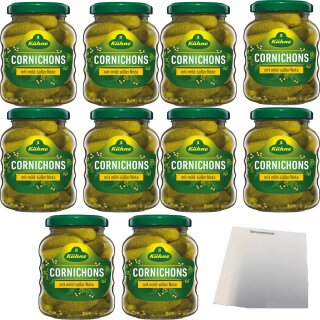 Kühne Cornichons süß 10er Pack (10x212ml Glas) + usy Block