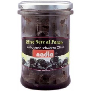 nadia Olive Nere al Forno Gebackene schwarze Oliven (310ml Glas)