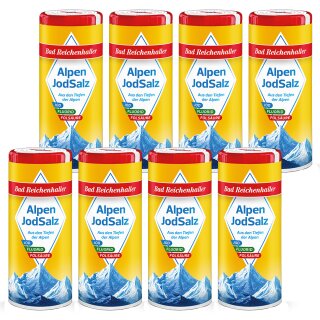 Bad Reichenhaller Alpen JodSalz mit Fluorid+Folsäure VPE (8x125g Streuer)