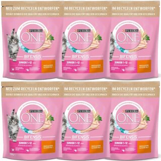 Purina One Bifensis Junior Huhn und mit Vollkorn-Getreide VPE (6x750g Beutel)