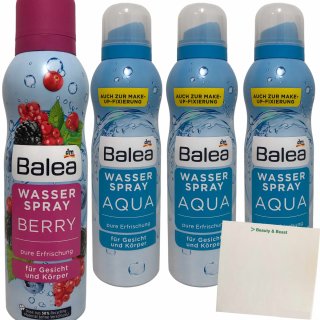 Balea Wasserspray Aqua für Gesicht und Körper 3er Pack + 1x Berry (4x150ml Sprayflasche) + usy Block