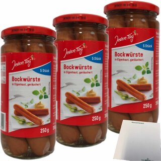 Jeden Tag Bockwürste in Eigenhaut schmackhaft geräuchert 3er Pack (15x50g) + usy Block