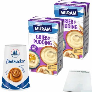 Milram Grieß-Pudding Pur (2x1kg) + Diamant Zimtzucker mit echtem Zimt (200g Streuer) + usy Block