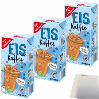 GUT&GÜNSTIG Eis Kaffee Vollmundig im Geschmack kalt und heiß ein Genuss 1,5% Fett 3er Pack (3x1 Liter Packung) + usy Block