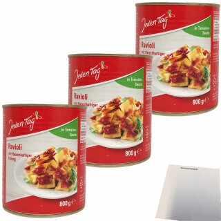 Jeden Tag Ravioli in Tomatensoße mit fleischhaltiger Füllung 3er Pack (3x800g Dose) + usy Block