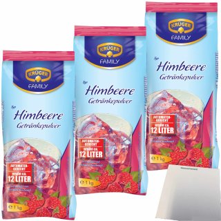 Krüger Getränkepulver Himbeere 3er Pack (3x1kg Beutel) + usy Block