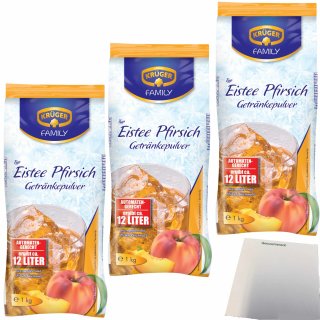 Krüger Eistee Pfirsich Getränkepulver 3er Pack (3x1kg Beutel) + usy Block