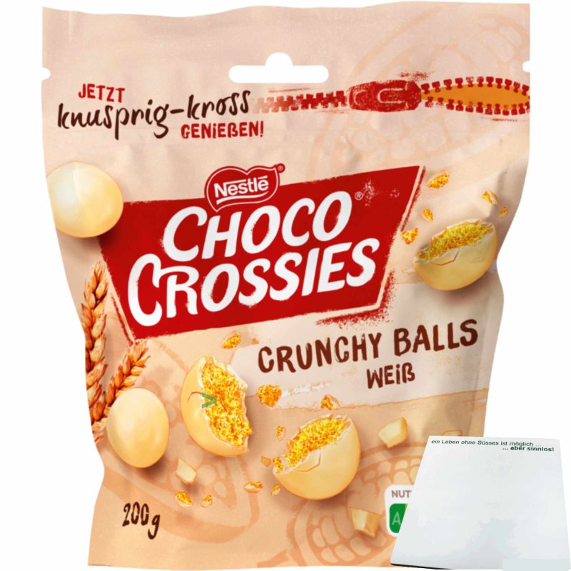 Nestle Choco Crossies Crunchy Balls Weiss (200g Packung) + usy Block