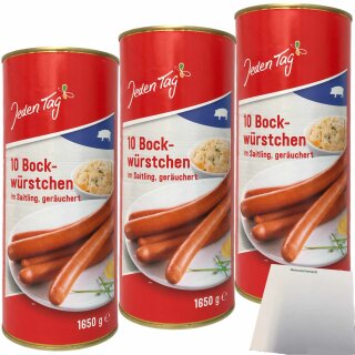 Jeden Tag Bockwürstchen im Saitling geräuchert 3er Pack (3x10x90g Dose) + usy Block