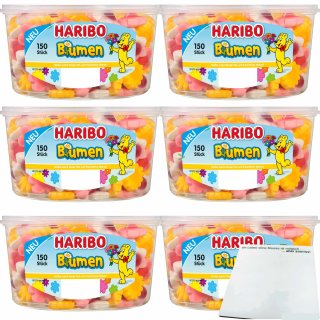 Haribo Bunte Blumen 6er Pack (6x150 Stk Runddose) + usy Block