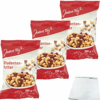 Jeden Tag Studentenfutter mit Rosinen 3er Pack (3x200g Packung) + usy Block