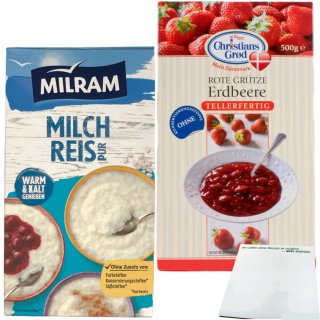 Milram Milchreis pur (1kg Packung) & Chr.Grod Grütze Erdbeer (500g Packung) + usy Block