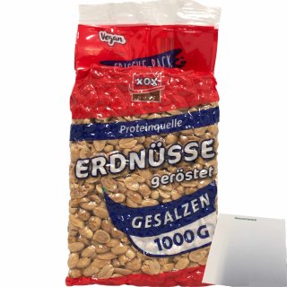XOX Erdnüsse gesalzen schonend geröstet knackig lecker (1kg Beutel) + usy Block