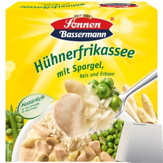 Sonnen Bassermann Hühnerfrikassee mit Spargel Reis und Erbsen 3er Pack (3x400g Packung) + usy Block