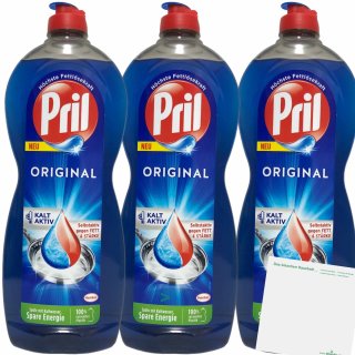 Pril Original Geschirrspülmitte mit Kalt-Aktiv-Formel stark gegen Fett und Stärke 3er Pack (3x675ml Flasche) + usy Block