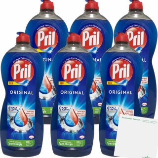 Pril Original Geschirrspülmitte mit Kalt-Aktiv-Formel stark gegen Fett und Stärke 6er Pack (6x675ml Flasche) + usy Block