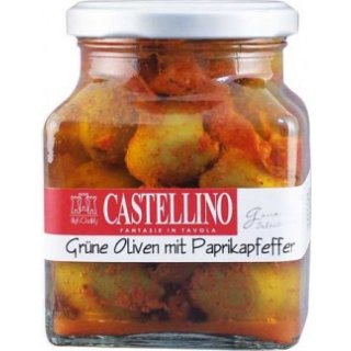 Castellino Grüne Oliven mit Paprikapfeffer (314ml Glas)