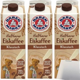 Bärenmarke Haltbarer Eiskaffee Klassisch 1,8% Fett 3er Pack (3x1 Liter Packung) + usy Block