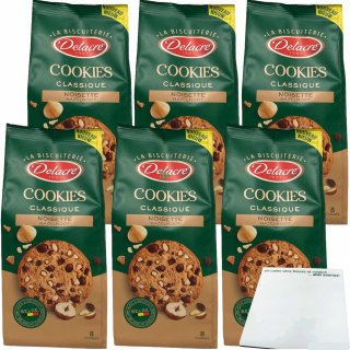Delacre Cookies Kekse mit Schokoladen und Haselnussstückchen 6er Pack (6x136g Packung) + usy Block