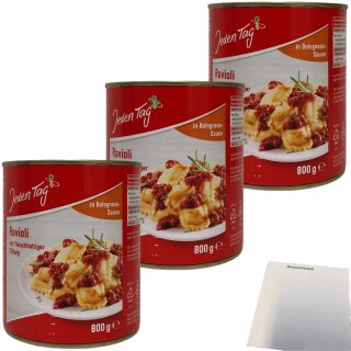Jeden Tag Ravioli mit fleischhaltiger Füllung in Bolognesesauce 3er Pack (3x800g Dose) + usy Block