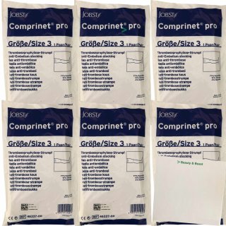 Comprinet Pro Anti-Thrombose Kompressionsstrümpfe oberschenkellang 6er Pack Gr.3 (6x1 Paar) + usy Block