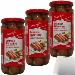 Jeden Tag Schinkenwürstchen 3er Pack (3x 5x50g Glas) + usy Block