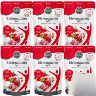 Borchers Birkenzucker Xylit 40% weniger Kalorien als Zucker 6er Pack (6x300g Packung) + usy Block