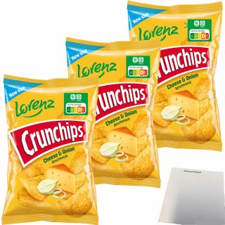 Lorenz Chips Crunchips Cheese & Onion Kartoffelchips 3er Pack (3x150g Packung) + usy Block