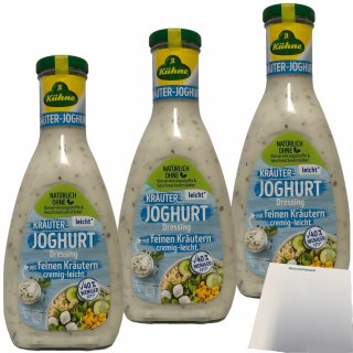 Kühne Salat Dressing Joghurt Kräuter Leicht 3er Pack (3x500ml Flasche) + usy Block