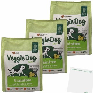 VeggieDog Adult Grainfree mit Kartoffel & Erbse 3er Pack (3x900g Packung) + usy Block