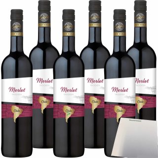 OverSeas Chile Merlot Rotwein trocken 12,5% vol. 6er Pack (6x0,75 Liter Flasche) + usy Block